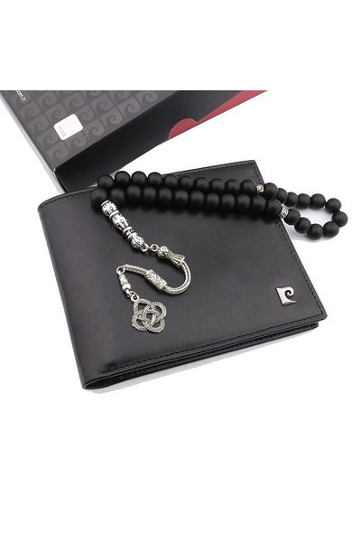 Pierre Cardin Men's Black Wallet and Rosary