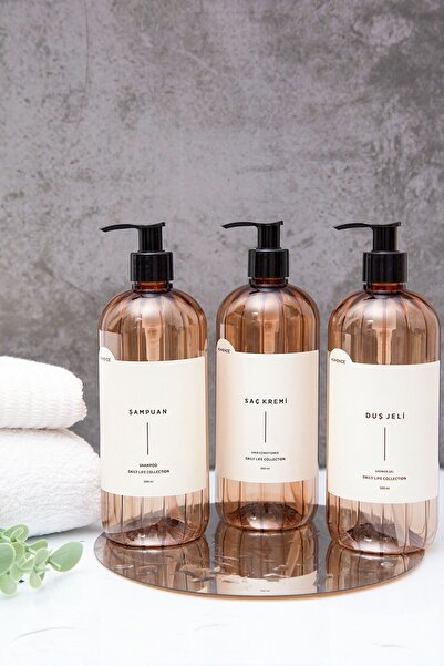homence 3 Συσκευασία Σαμπουάν Αφρόλουτρο Conditioner Ετικέτα Πλαστικό Σετ Μπάνιου Μπουκάλι Ανοιχτό Καφέ Δοχείο σαπουνιού 500 ml