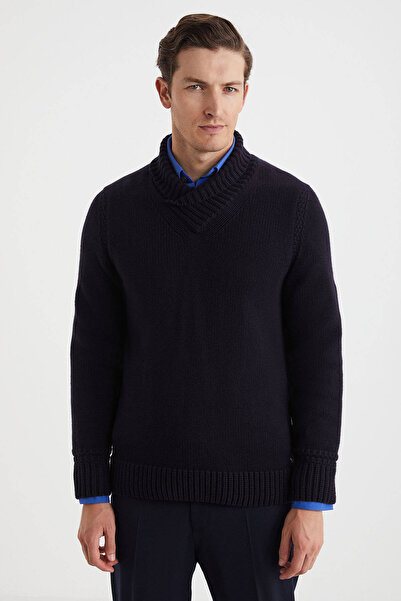 Hemington Lambswool Yün Boğazlı Lacivert Triko Kazak