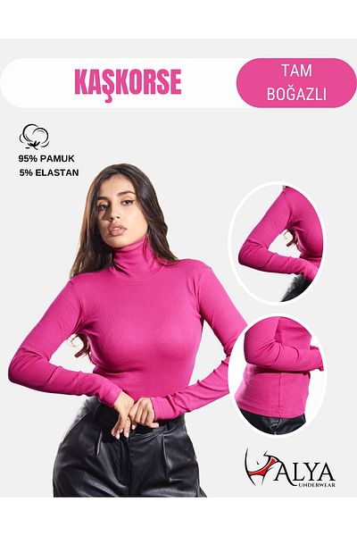 ALYA UNDERWEAR Hanorac cu gât complet, țesătură cu nervuri, lycra Badi, bluză fuchsia melange