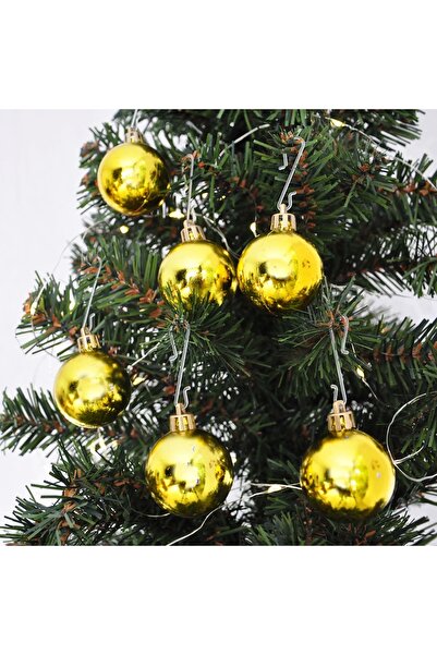 Kikajoy مجموعة زينة شجرة مكونة من 6 قطع - 4 سم - ذهبي لامع