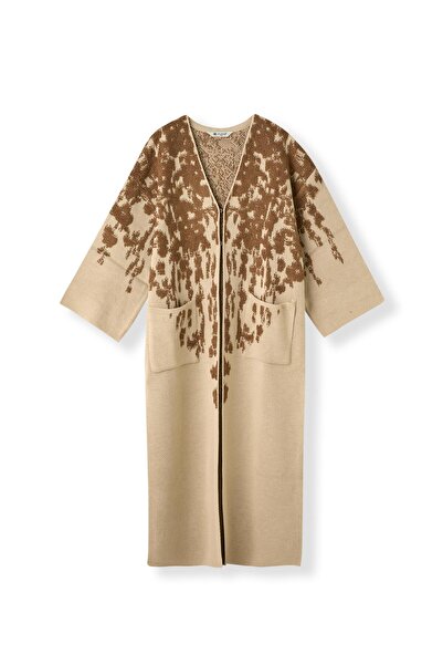 Uludağ Triko Γυναικεία πλεκτή ζακέτα με λουλούδια από πέτρα βιζόν