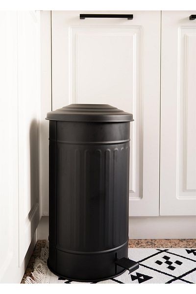 LUCKYHOMES Coș de gunoi negru de dimensiuni mari galvanizat 37 Lt - mecanism cu pedală, metal inoxidabil 5279