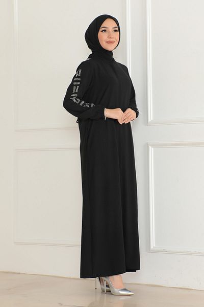 OKTAYUSTA COLLECTİON Νέα σεζόν Black Stone Detailed Abaya