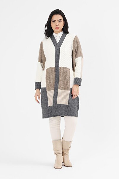 Uludağ Triko Жіночий трикотажний кардиган з довгим коміром V-подібним вирізом...