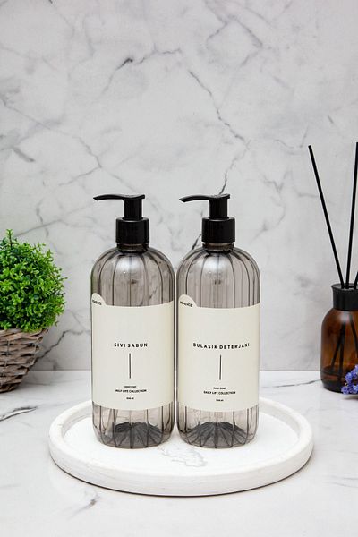 homence Plastic Bottle Kitchen Set of 2 Smoked Soap Dispensers with Dishwashing Liquid and Liquid Soap Label 500 ml