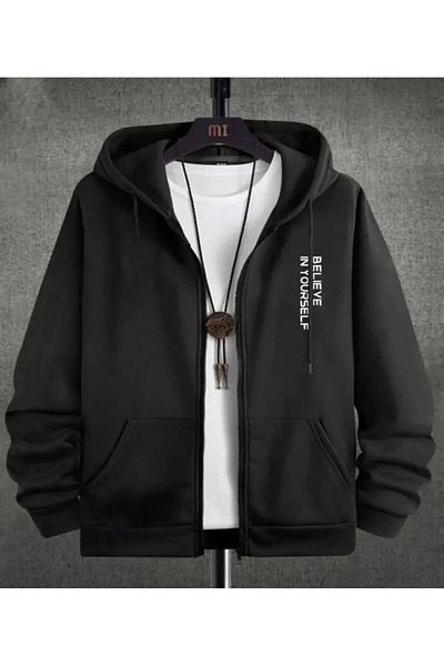 pandy Hanorac/cardigan oversize cu glugă și fermoar, unisex, negru