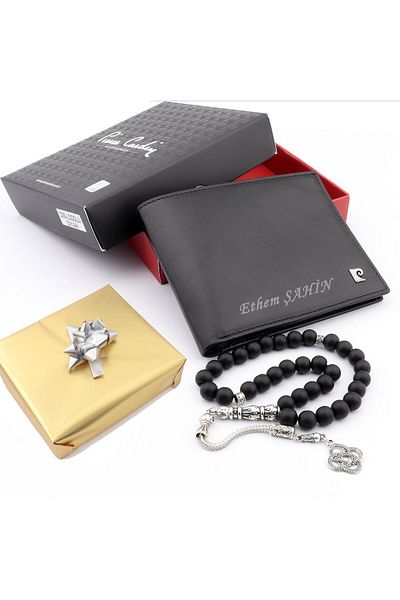Pierre Cardin 2368 Genuine Leather Men's Wallet Onyx Rosary Set