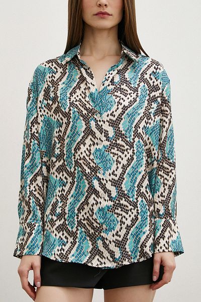 Never more Green Satin Shirt - Snake Pattern