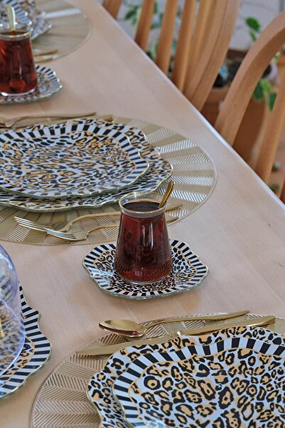 Glore Leopard Gold Gilded 12-Piece Glass Tea Set for 6 People