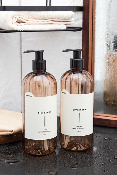 homence Liquid Soap Labeled Plastic Bottle Set of 2 Light Brown Soap Dispenser500 ml