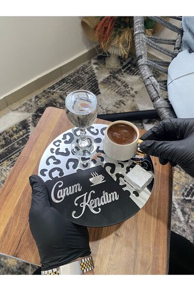 tagahome Leopar Desenli Pleksi Tekli Kahve Tepsisi