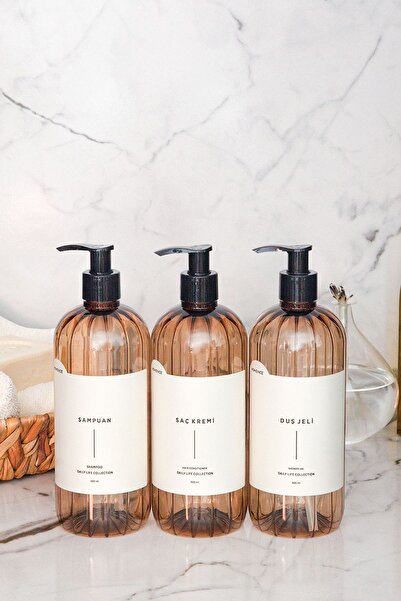 homence 3 Συσκευασία Σαμπουάν Αφρόλουτρο Conditioner Ετικέτα Πλαστικό Σετ Μπάνιου Μπουκάλι Ανοιχτό Καφέ Δοχείο σαπουνιού 500 ml