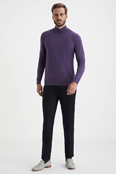 Hemington Yarım Balıkçı Yaka Merino Yün Mor Triko