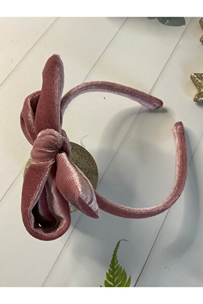 MADE BY PERİ حرير مخملي - تاج. لون وردي مغبر، فيونكة غير ثابتة