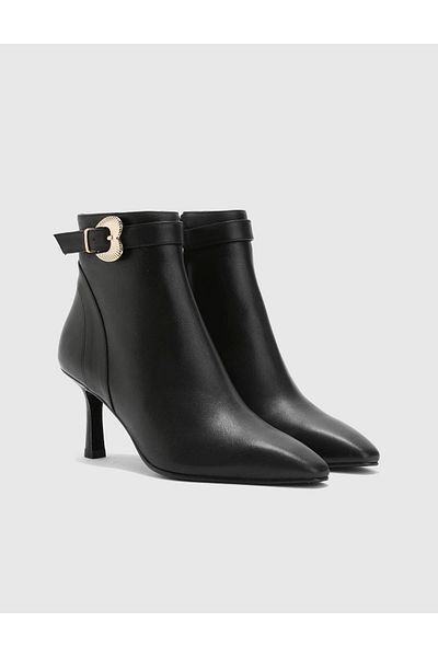 İLVİ Noemi Genuine Leather Women's Black Heeled Boots