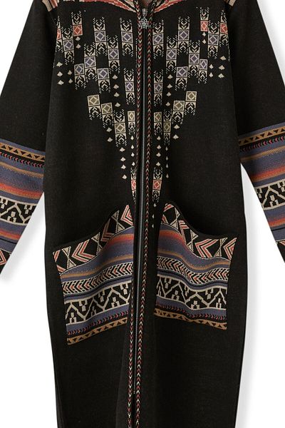 Uludağ Triko Cardigan lung de tricotaj cu fermoar cu model de dama neagra pentru femei