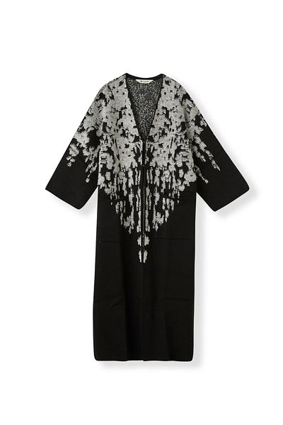 Uludağ Triko Cardigan de tricotaj floral negru gri pentru femei