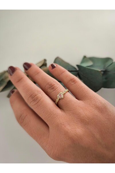 VOBEEYKU القلب الوردي حجر الذهب خاتم قابل للتعديل