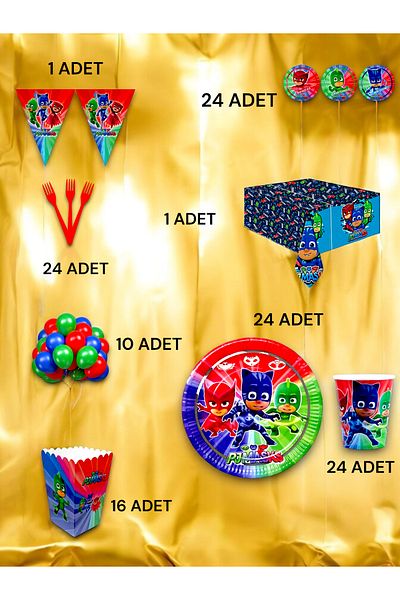 VibeHome 24 Person Pijamask Themed Luxury Set - Birthday Party and Fun Events