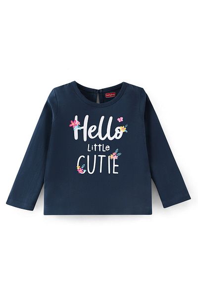 Babyhug Babyhug 100% Cotton Knit Full Sleeves T-Shirt with Text Graphics - Navy Blue