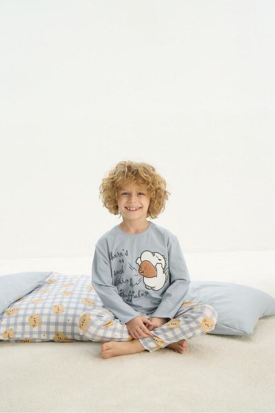 Sevim Costum de pijama albastru cu maneca lunga pentru baieti C6T5N7O8