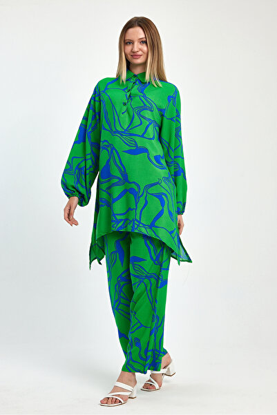 Denismoda Μοτίβο πουκάμισο γιακά και γιακά με κουμπιά Hijab κοστούμι - Γυναικείο