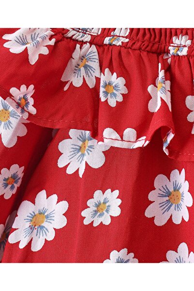 Babyhug Babyhug Rayon Woven Off Shoulder Full Sleeves Floral Printed & Frill Detailing Top - Red