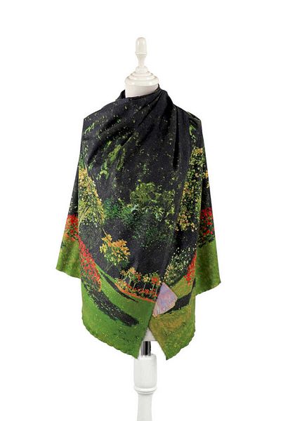 Bursa İpek Women's Pattern Winter Shawl in Green Garden
