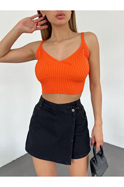 Generic Brand V-Neck Strap Crop Knitwear Bustier Orange - Df2202