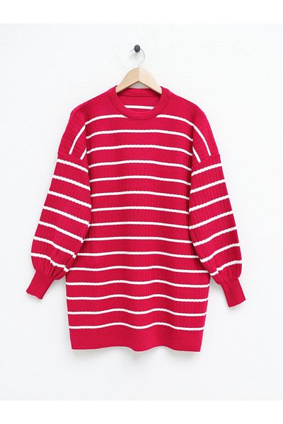 Modamorfo Crew Neck Ribbed Knitwear Tunic -Fuchsia