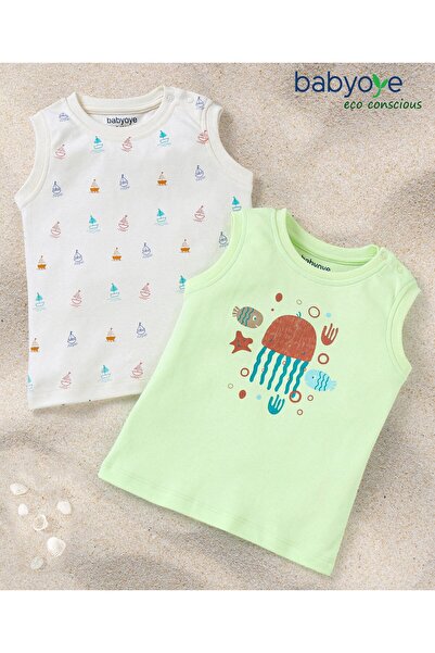 Babyoye تي شيرت بدون أكمام بطبعة قارب من القطن بنسبة 100% مع لمسة نهائية صديق...