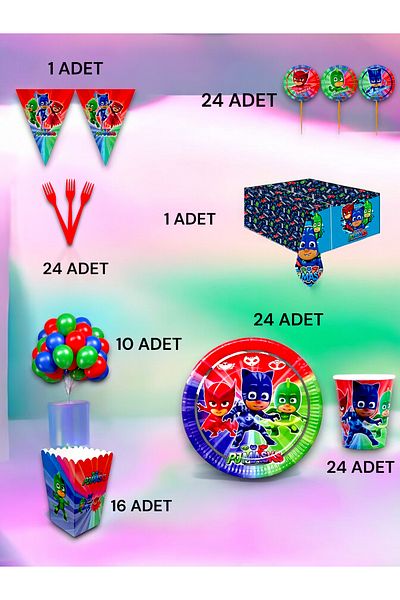 VibeHome 24 Person Pijamask Themed Luxury Set - Birthday Party and Fun Events
