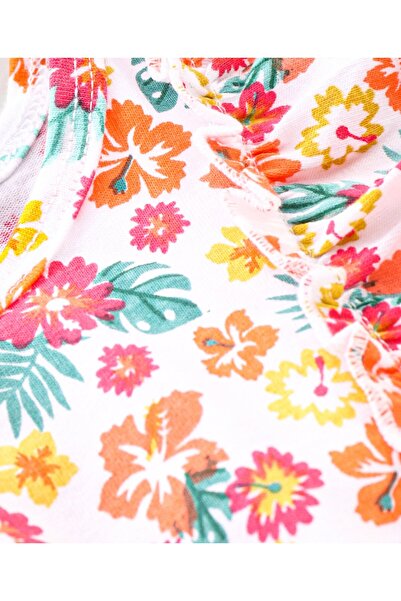 Babyhug Sleeveless Top Floral Print with Frill and Smock Detailing - White