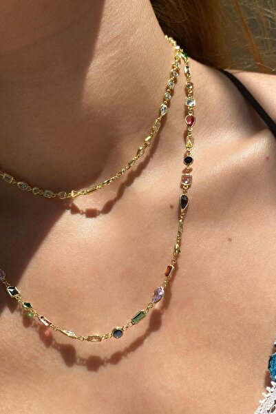 Spossy Silver Jewelry Geometrik Taşlı Choker Kolye