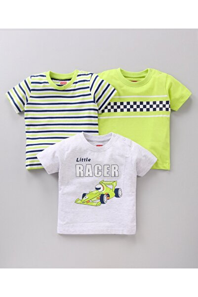 Babyhug تي شيرت قطني بأكمام نصفية ومخطط ومطبوع عليه شعار Racer، عبوة من 3 قطع...