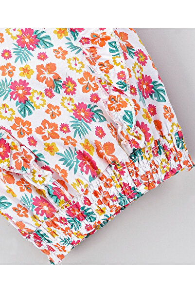 Babyhug Sleeveless Top Floral Print with Frill and Smock Detailing - White