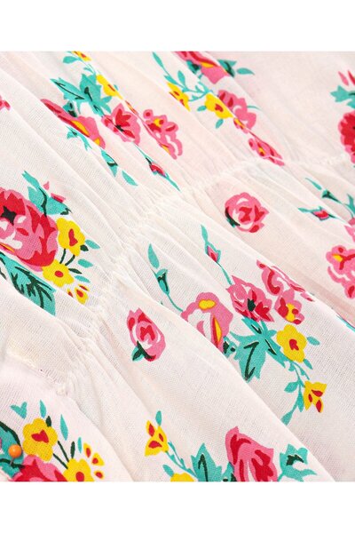 Babyhug Half Sleeves Kaftan Style Rayon Top with Lace & Tassel Detailing- White