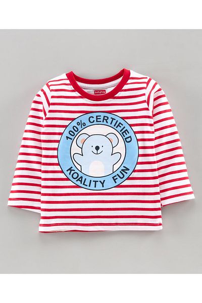 Babyhug تي شيرت مخطط بأكمام كاملة من Koality Fun Print - أحمر