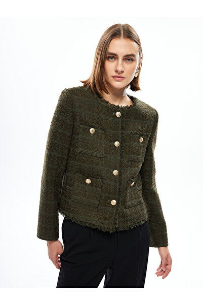 LC Waikiki LCWAIKIKI Classic Khakı Bisiklet Yaka Düz Uzun Kollu Kadın Tüvit C...