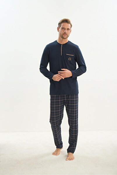 Sevim Ανδρική μακρυμάνικη μπλέ μπλέ πιτζάμες C9T3N5O9