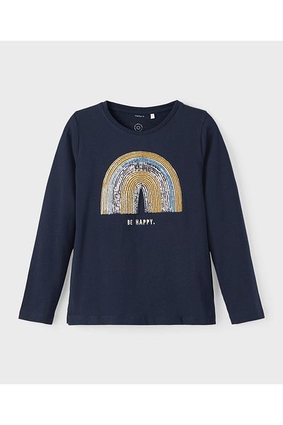 Name it Positive Vibes Long Sleeves T-Shirt - Dark Sapphire