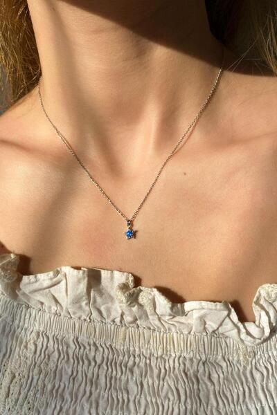 Spossy Silver Jewelry Mavi Opal Taşlı Minimal Yıldız Kolye