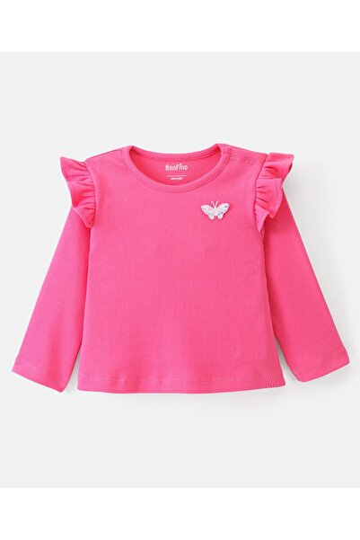 Bonfino 100% Cotton Knit Full Sleeve Textured T-Shirt with Frill Detailing & ...