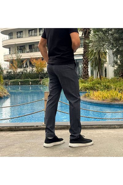 ACTUAL Men's Slim Fit Plaid Trousers 1380-R-06 Navy