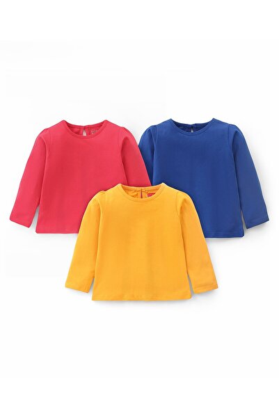 Babyhug Full Sleeves Cotton T-Shirts Solid Color Pack of 3 - Blue Red & Yellow