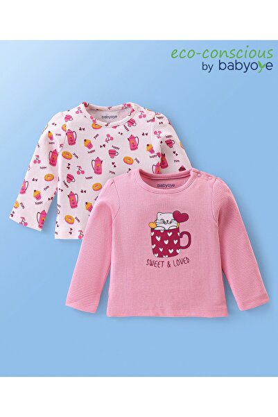 Babyoye قطعتان من القمصان ذات الأكمام الطويلة المطبوعة برسومات دوناتس وقطط - ...