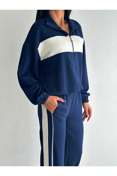 orjinal blue b Modal Fabric Garnished Black Sports Set with Trolley
