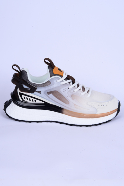 Pierre Cardin 10106 Διχτυωτή ψηλή σόλα, εύκαμπτη άνετη σόλα, λευκό-καφέ καθημερινά γυναικεία αθλητικά παπούτσια