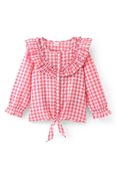 Babyhug Seer Sucker Full Sleeves Frill Detailing Checks Top - Light Pink